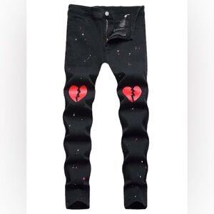 Men Heart And Paint Drip Print Jeans